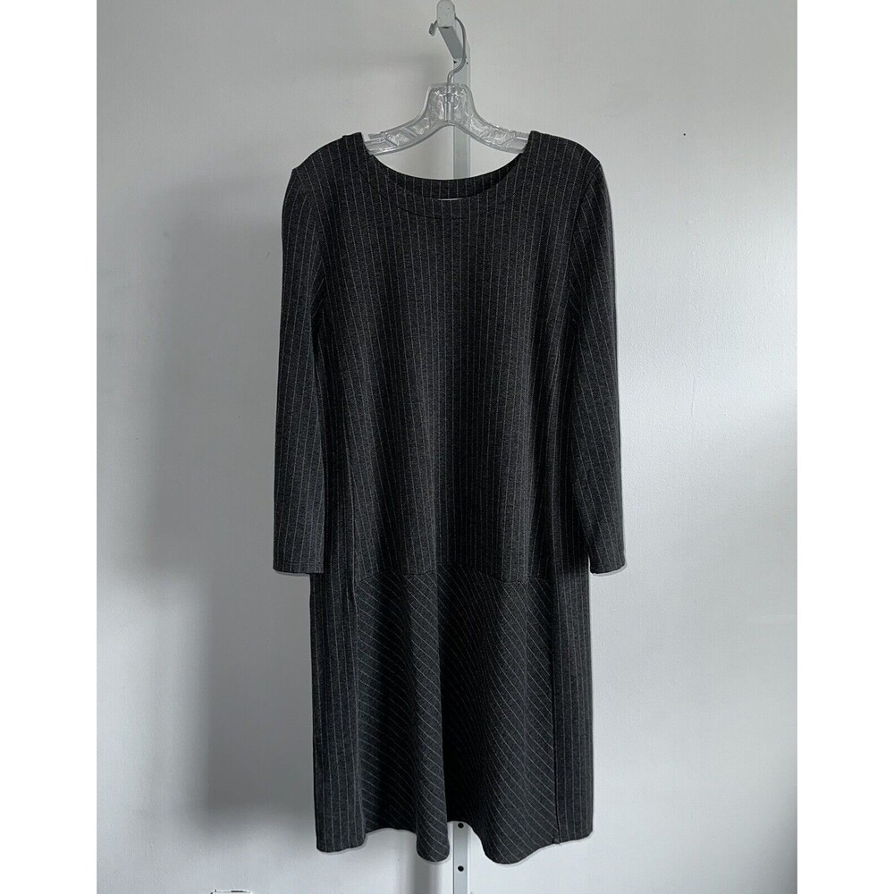 J Jill Ponte Gray Pinstripe Dress Size XL Tall Stretch Knit Shift Minimalist